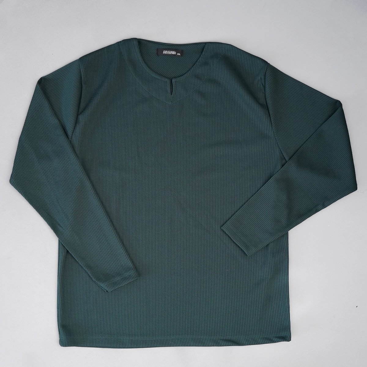 بلوز مردانه سبز یقه کوبایی مدل Etron