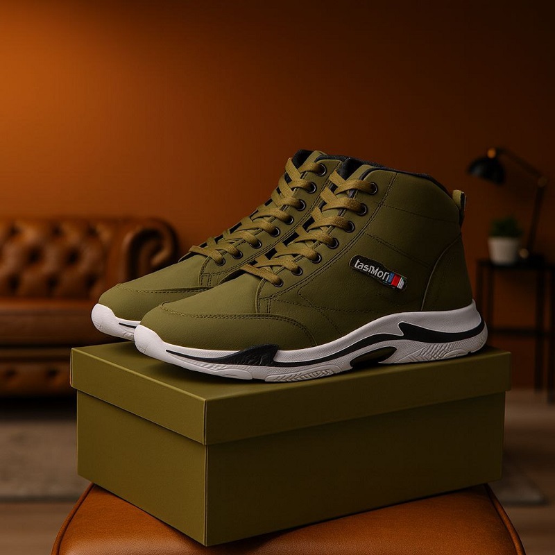 کفش ساقدار مردانه زیتونی مدل EMTO